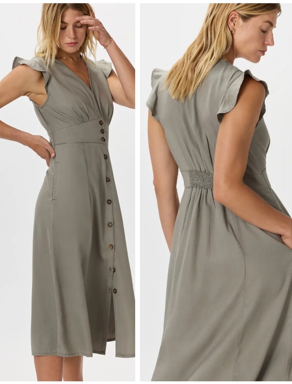Quince Vintage Wash Tencel Button Front Midi Dress Women's Small Prairie Cottage